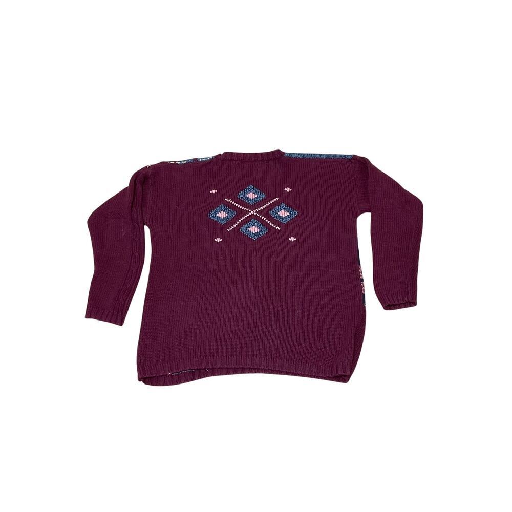 VTG 90s Christopher & Banks Patchwork Womens Sweater Size Medium Hand Embroided - Picture 7 of 9